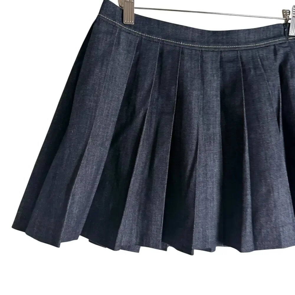Zara Dark Chambray Denim 2 Piece Pleated Mini Skirt Jacket Co-Ord Set S